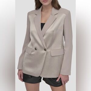 NWT DKNY Luxe Satin Blazer with Split Back Panel Collared Jacket Size Large $179